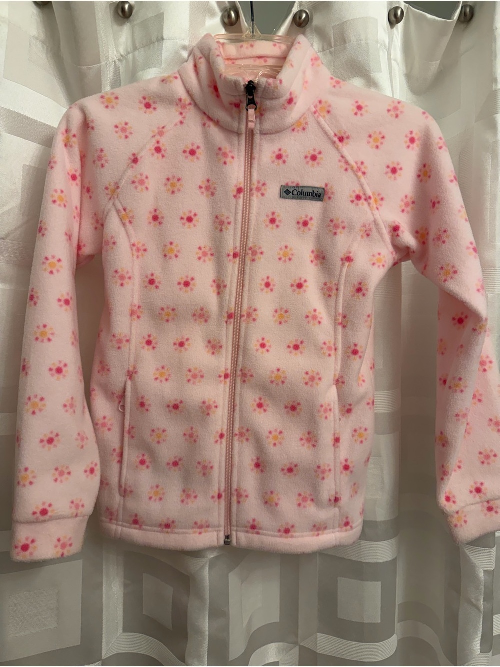 Columbia girls fleece jacket coat pink flowers size medium 8/10